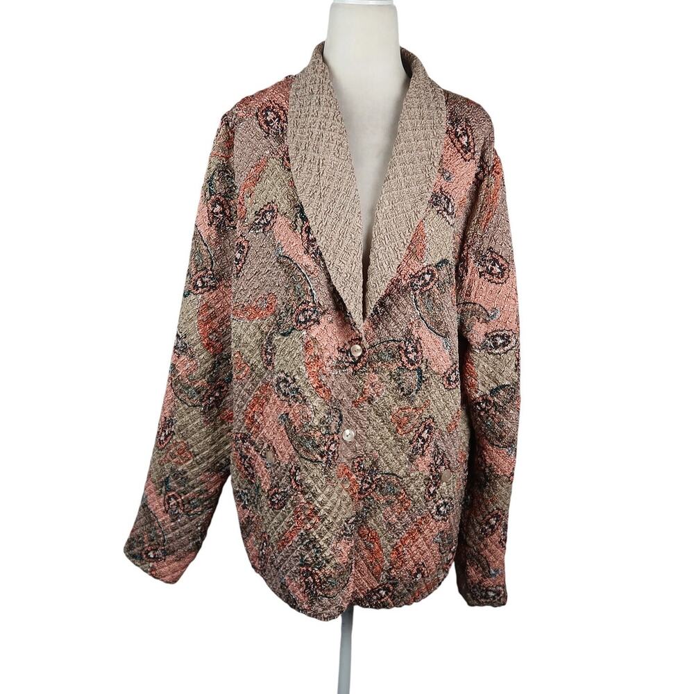 Vintage 90s Tania Nardi Tan Paisley Scrunchie Crinkle Blazer Jacket L